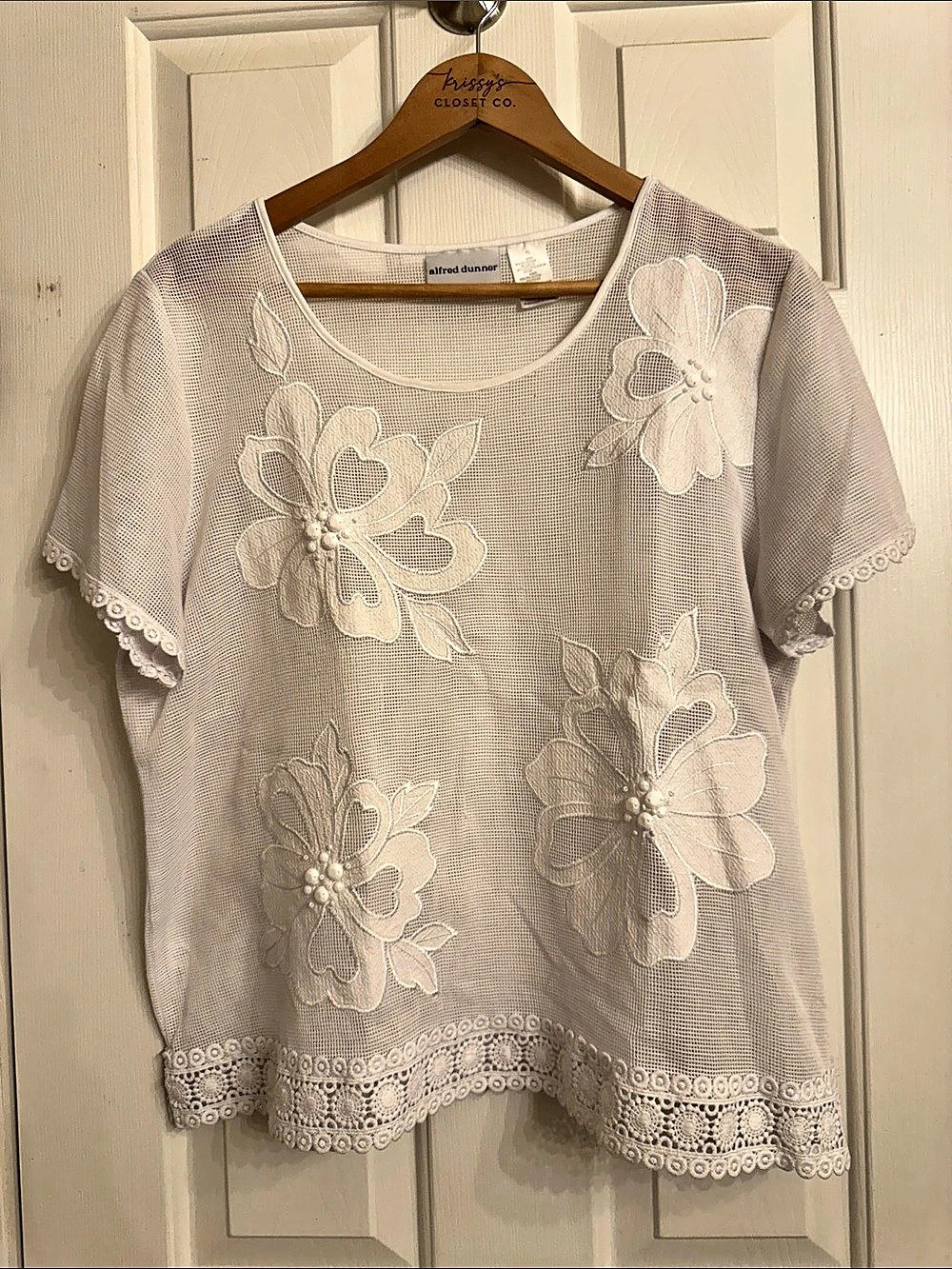 alfred dunner Floral Short Sleeve Blouse in White Size PL Like New
